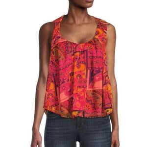 Free People Women's Strawberry Print Sleeveless Top - Pink Multi - Size S NWT